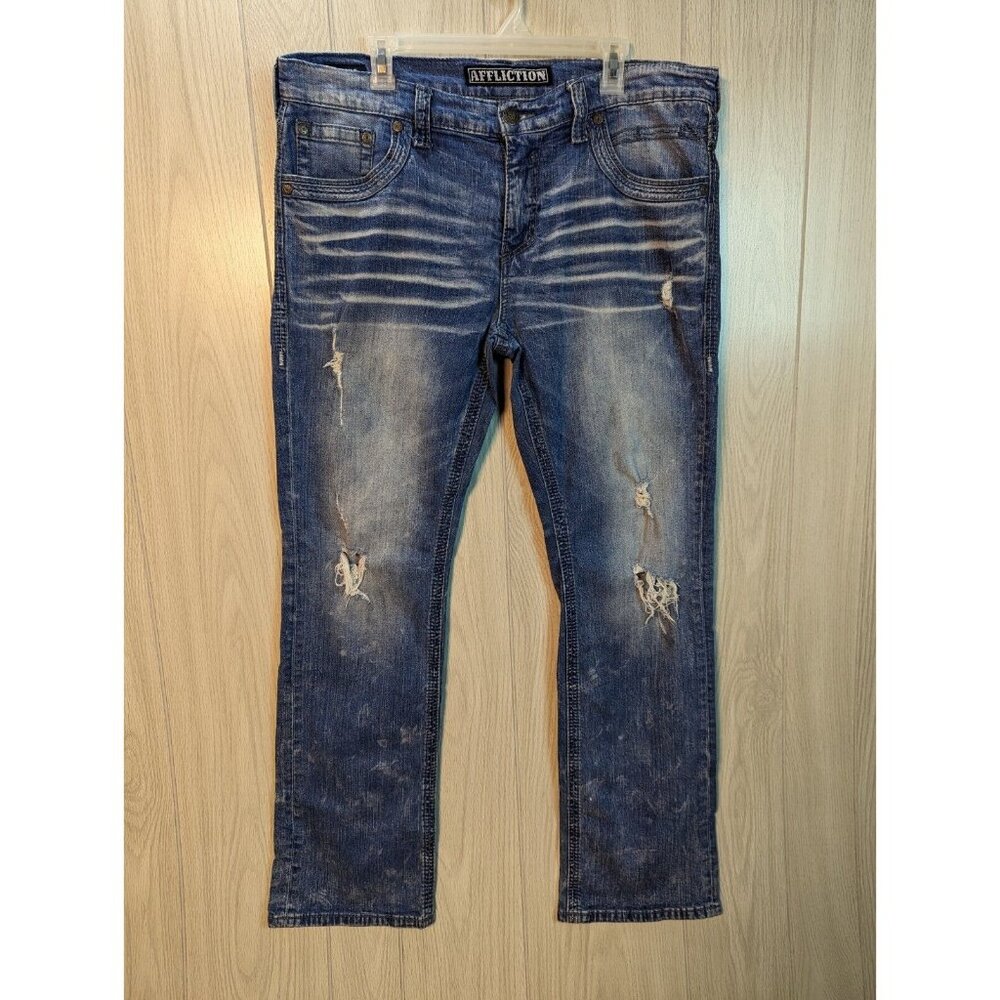 Affliction Black Premium Blake Mens Blue Jeans Denim Size 36 40x32 Distressed